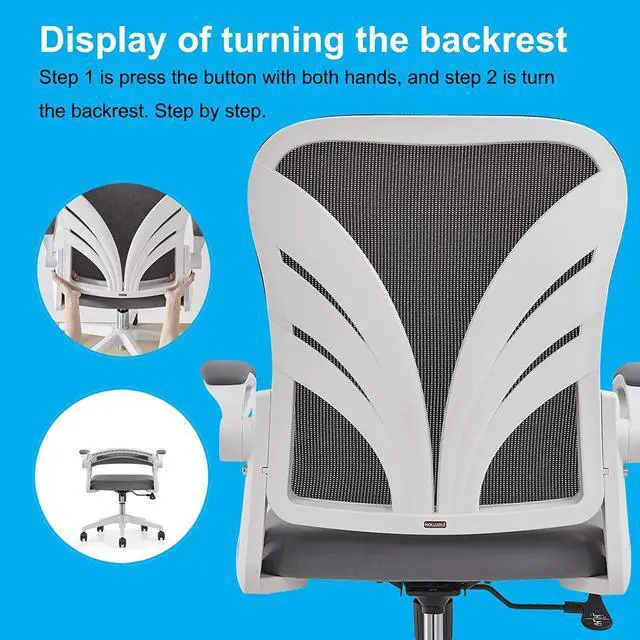 Alt view image 3 of 4 - HOLLUDLE Ergonomic Office Chair with Foldable Backrest, Computer Desk Chair with Flip-up Armrests, Mesh Lumbar Support and Tilt Function Big and Tall Office Chair, White