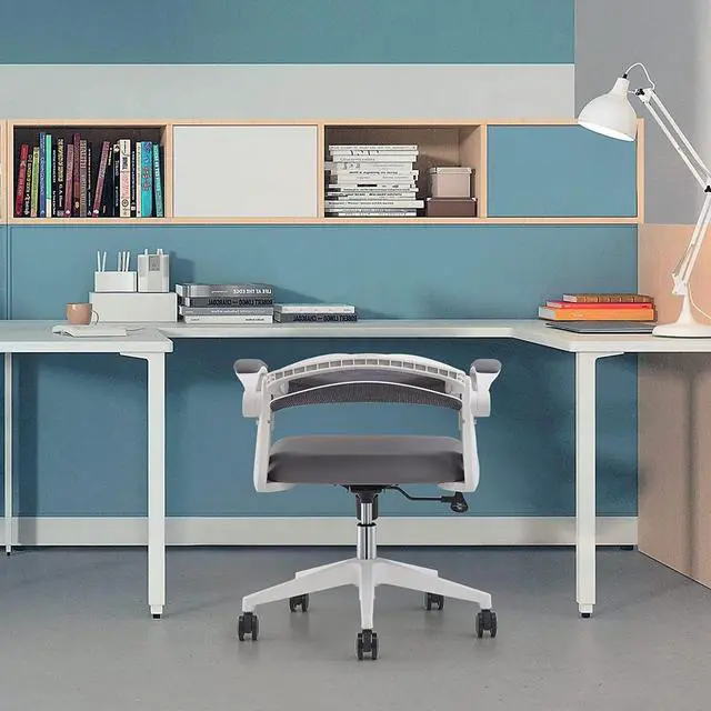 Alt view image 4 of 4 - HOLLUDLE Ergonomic Office Chair with Foldable Backrest, Computer Desk Chair with Flip-up Armrests, Mesh Lumbar Support and Tilt Function Big and Tall Office Chair, White