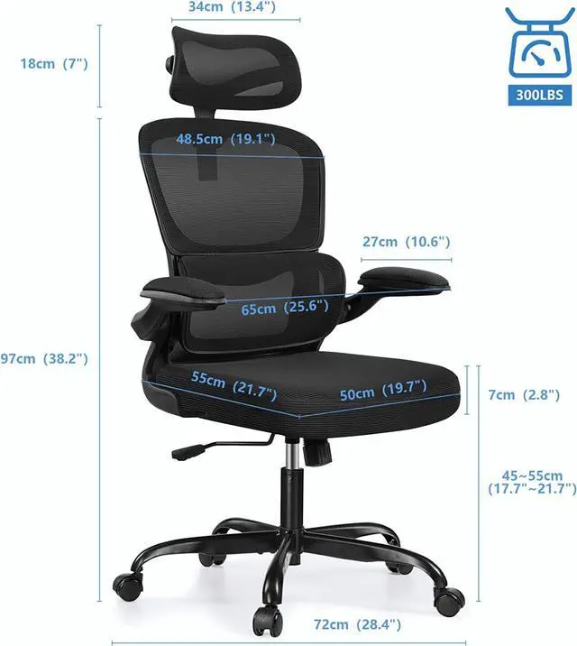Alt view image 2 of 7 - Ergonomic Office Chair, High Back Mesh Desk Chair with Lumbar Support and Adjustable Headrest, Computer Gaming Chair, Executive Swivel Chair for Home Office