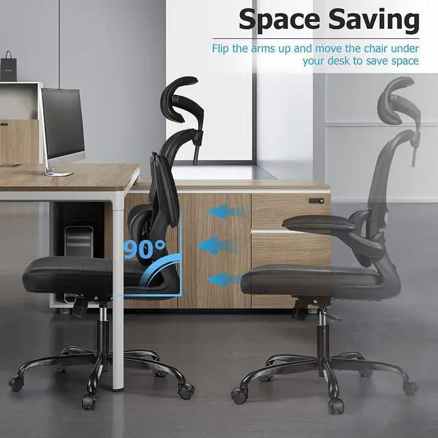 Alt view image 5 of 7 - Ergonomic Office Chair, High Back Mesh Desk Chair with Lumbar Support and Adjustable Headrest, Computer Gaming Chair, Executive Swivel Chair for Home Office
