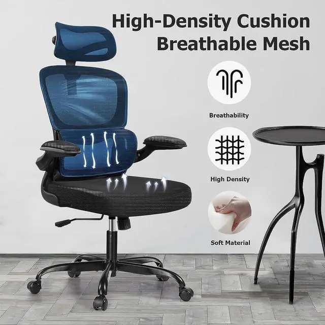 Alt view image 6 of 7 - Ergonomic Office Chair, High Back Mesh Desk Chair with Lumbar Support and Adjustable Headrest, Computer Gaming Chair, Executive Swivel Chair for Home Office