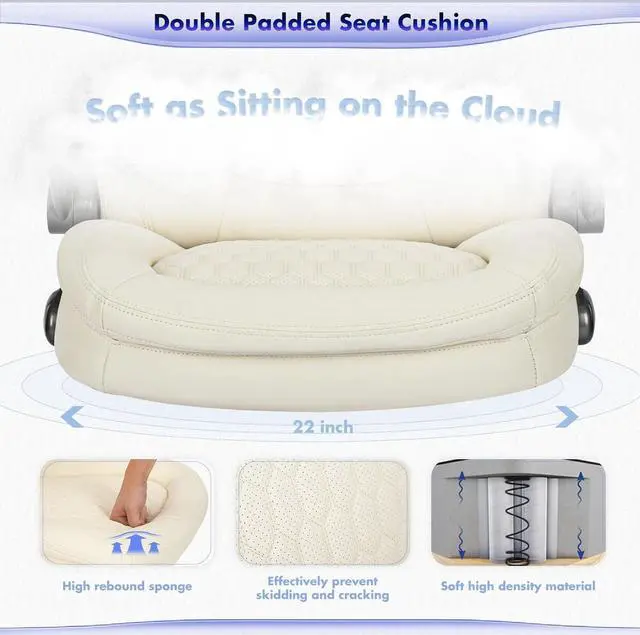 Alt view image 5 of 7 - Executive Office Chair-Ergonomic Computer Desk Chair with Upgraded Caster for Swivel, High Back Office Chair with Padded Flip-up Arms, Stylish Leather Chair Thicken Seat for Comfort (Ivory, 300lbs)