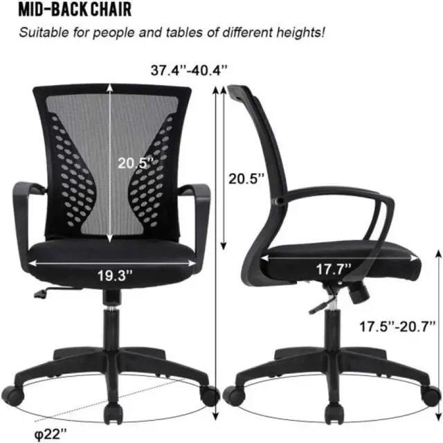 Alt view image 2 of 7 - Office Chair Mesh Computer Chair,Ergonomic Desk Chair with Lumbar Support&Armrest,Adjustable Height Modern Executive Rolling Swivel Chairs Mid Back Task Chair,for Adults,Black