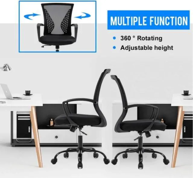 Alt view image 6 of 7 - Office Chair Mesh Computer Chair,Ergonomic Desk Chair with Lumbar Support&Armrest,Adjustable Height Modern Executive Rolling Swivel Chairs Mid Back Task Chair,for Adults,Black