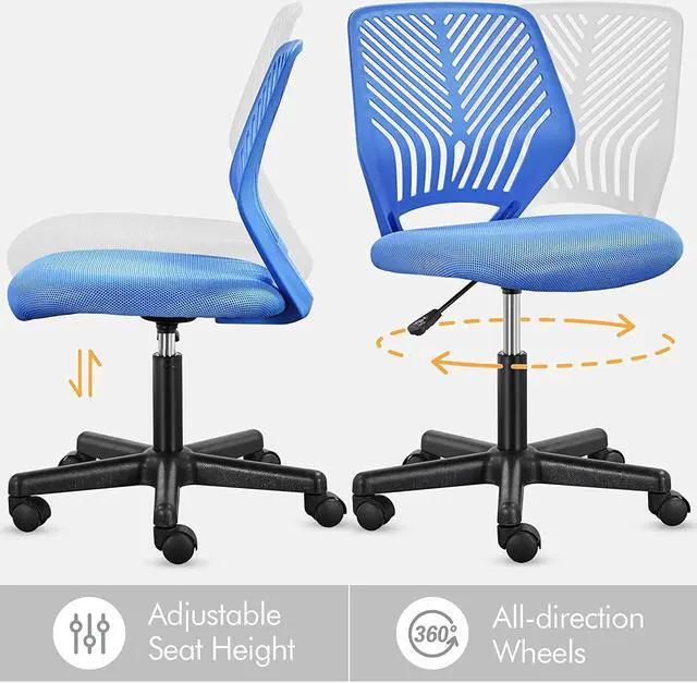 Alt view image 6 of 7 - Yaheetech Students Desk Chair Low-Back Armless Study Chair Swivel Task Chair Cute Bedroom Chair with Lumbar Support Adjustable Height for Youth, Blue