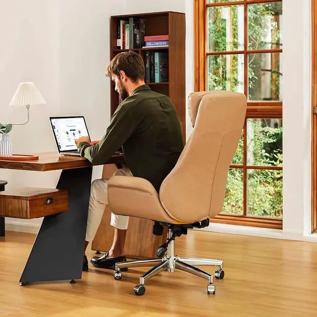 Alt view image 6 of 7 - Glitzhome Adjustable High-Back Office Chair Executive Swivel Chair PU Leather Desk Chair, Camel