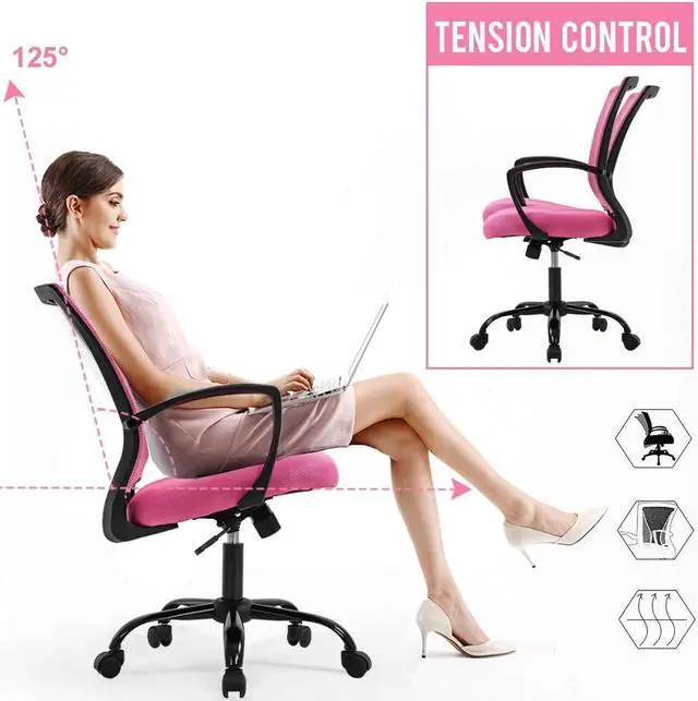Alt view image 4 of 7 - Office Chair Desk Chair Computer Chair with Lumbar Support Armrest Mid Back Rolling Swivel Task Adjustable Mesh Ergonomic Chair for Women Adults, Pink