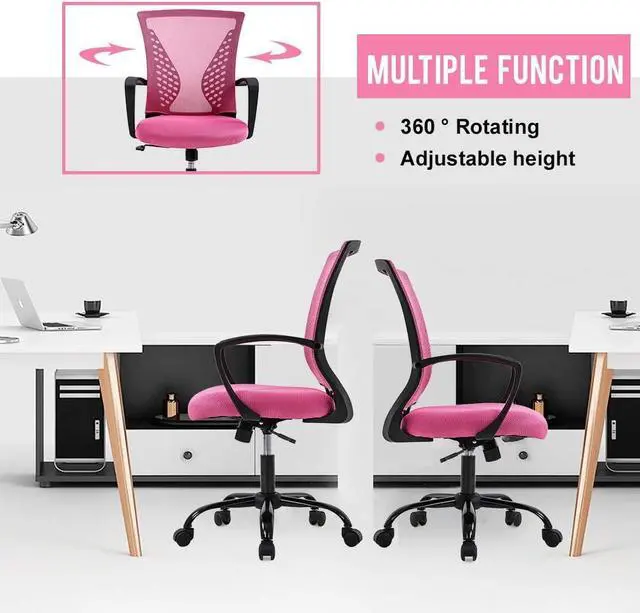 Alt view image 7 of 7 - Office Chair Desk Chair Computer Chair with Lumbar Support Armrest Mid Back Rolling Swivel Task Adjustable Mesh Ergonomic Chair for Women Adults, Pink