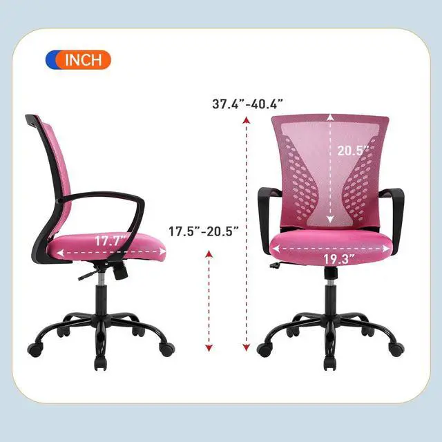 Alt view image 3 of 7 - Office Chair Desk Chair Computer Chair with Lumbar Support Armrest Mid Back Rolling Swivel Task Adjustable Mesh Ergonomic Chair for Women Adults, Pink