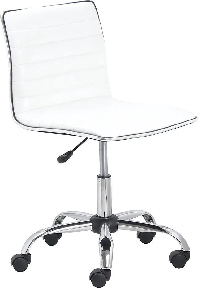 Main image of BTEXPERT BTExpert Swivel Mid Back Armless Ribbed Designer Task Chair Leather Soft Upholstery Office Chair - White