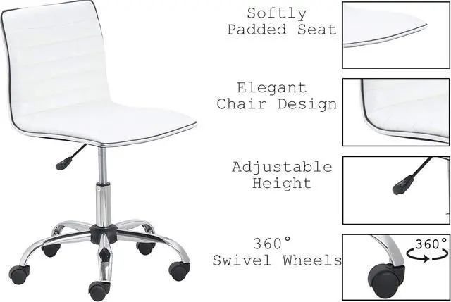 Alt view image 4 of 7 - BTEXPERT BTExpert Swivel Mid Back Armless Ribbed Designer Task Chair Leather Soft Upholstery Office Chair - White