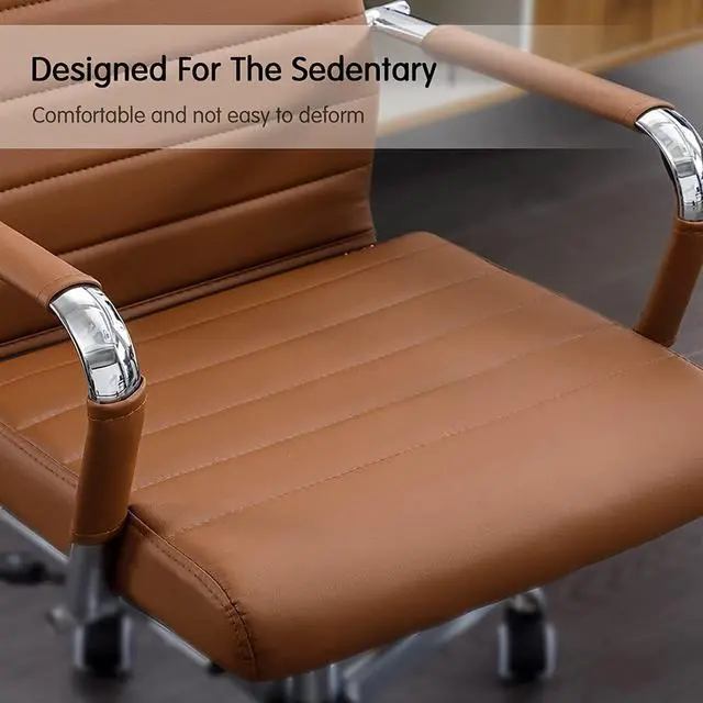 Alt view image 7 of 7 - Home Office Chair Ribbed, Modern Leather Conference Room Chairs, High Back Executive Computer Chair, Ergonomic Office Desk Chair, Adjustable Swivel Chair with Arms (Brown)