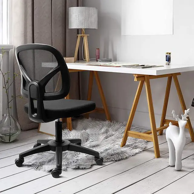 Alt view image 2 of 7 - KOLLIEE Armless Office Chair Mesh Ergonomic Small Desk Chair Armless Adjustable Swivel Black Computer Task Chair No Armrest Mid Back Home Office Chair for Small Spaces