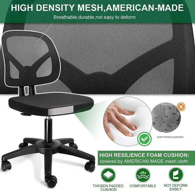 Alt view image 5 of 7 - KOLLIEE Armless Office Chair Mesh Ergonomic Small Desk Chair Armless Adjustable Swivel Black Computer Task Chair No Armrest Mid Back Home Office Chair for Small Spaces
