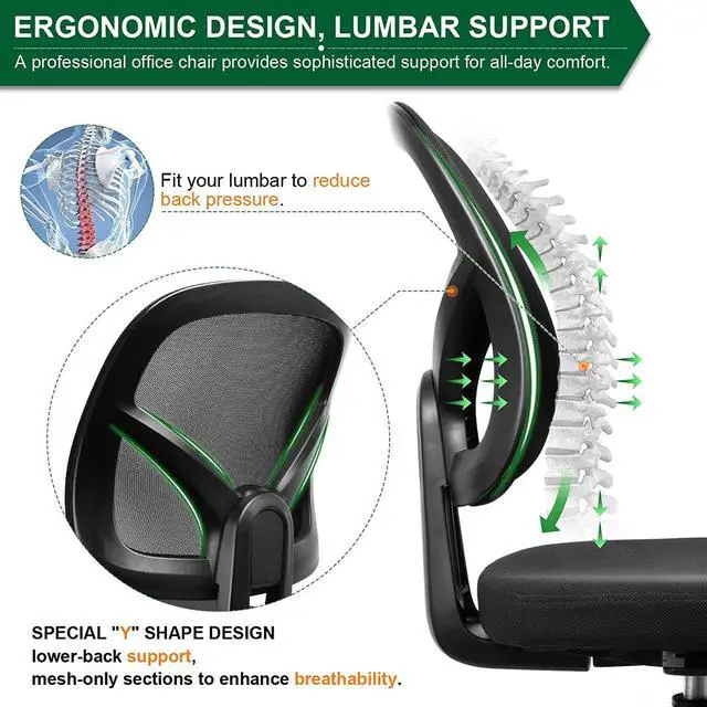 Alt view image 6 of 7 - KOLLIEE Armless Office Chair Mesh Ergonomic Small Desk Chair Armless Adjustable Swivel Black Computer Task Chair No Armrest Mid Back Home Office Chair for Small Spaces