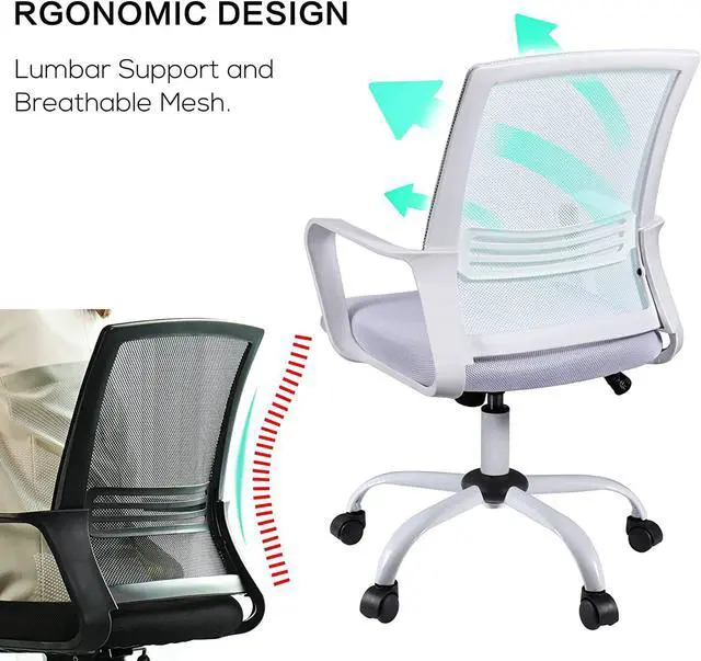 Alt view image 5 of 6 - Ergonomic Home Office Desk Chairs, Mesh Chair with Lumbar Back Support Armrest, Height Adjustable Executive Rolling Swivel Computer Chair, Mid Back Task Chair for Home Office Work, White