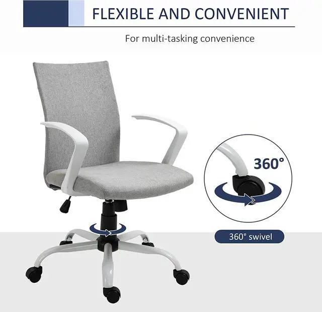 Alt view image 6 of 7 - Vinsetto Mid Back Office Chair Linen Swivel Computer Desk Chair Task Chair with Wheels, Arm, Tilt Function, Light Grey