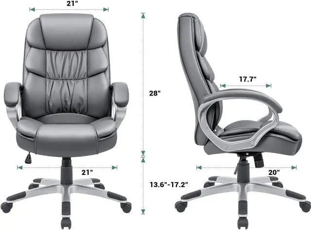 Alt view image 3 of 7 - GUNJI Office Chair PU Leather High Back Executive Chair Ergonomic Computer Chair, Modern Adjustable Home Desk Chair Swivel Managerial Chair with Padded Armrests and Lumbar Support (Gray)