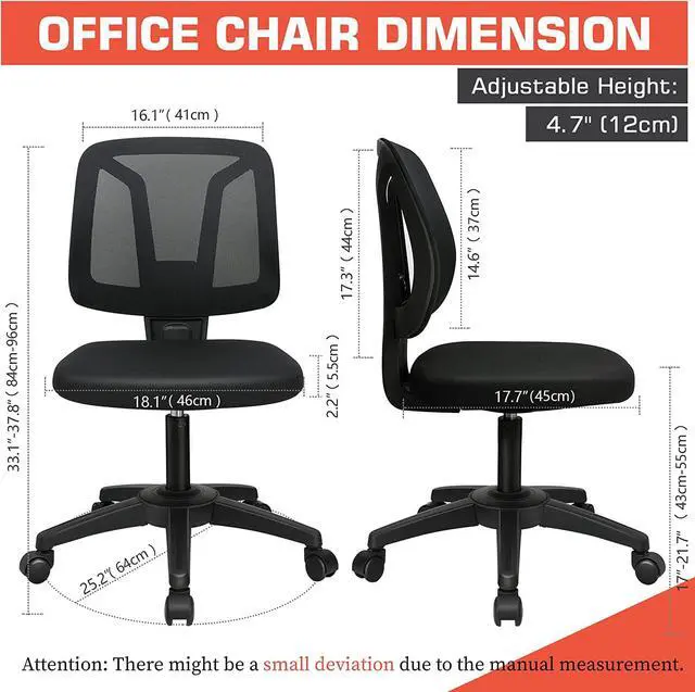 Alt view image 3 of 7 - VigorPow Armless Mesh Office Chair Ergonomic Swivel Black Small Computer Desk Chair No Arms with Lumbar Support Height Adjustable Task Chair for Adults and Kids, Welcome to consult