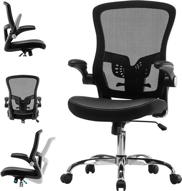 Office Chair,Ergonomic Desk Chair,Mesh Computer Chair with PU Leather  Flip-up Armrest,Home Office Chair with Lumbar Support,Adjustable Executive  Mid