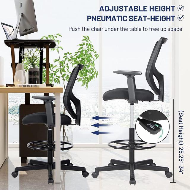 Zunmos Drafting Chair, Tall Office Chair, Counter Height Office Chairs, High Adjustable Standing Desk Chair, Ergonomic Mesh Computer Task Chair with