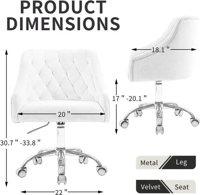 Alt view image 2 of 7 - Sepnine Large Velvet Fabric Swivel Task Chair for Home Office Ergonomic Comfortable Chair - Girls Lovely with Gold Frame for Girls M-6030, Welcome to consult
