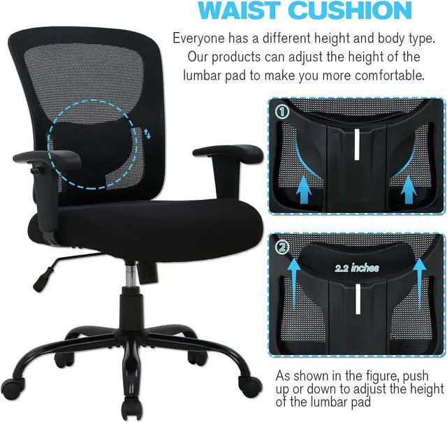 Alt view image 5 of 7 - HCY Big & Tall Office , Desk 400 lbs Computer Mesh Chair for Heavy People Height Adjustable Rolling Desk Chair with Ergonomic Lumbar Support for Home, Office (Black), Welcome to consult