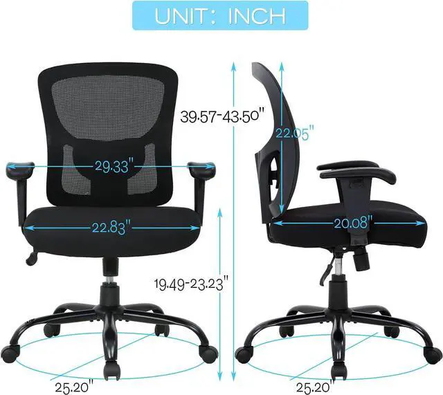 Alt view image 7 of 7 - HCY Big & Tall Office , Desk 400 lbs Computer Mesh Chair for Heavy People Height Adjustable Rolling Desk Chair with Ergonomic Lumbar Support for Home, Office (Black), Welcome to consult