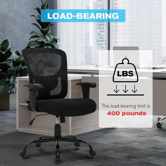 Alt view image 6 of 7 - HCY Big & Tall Office , Desk 400 lbs Computer Mesh Chair for Heavy People Height Adjustable Rolling Desk Chair with Ergonomic Lumbar Support for Home, Office (Black), Welcome to consult