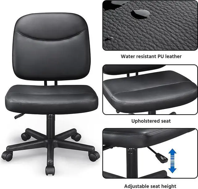 Alt view image 5 of 7 - Topeakmart Task Desk Chair Height Adjustable Chair Computer Faux Leather Chair Without Arms, Black