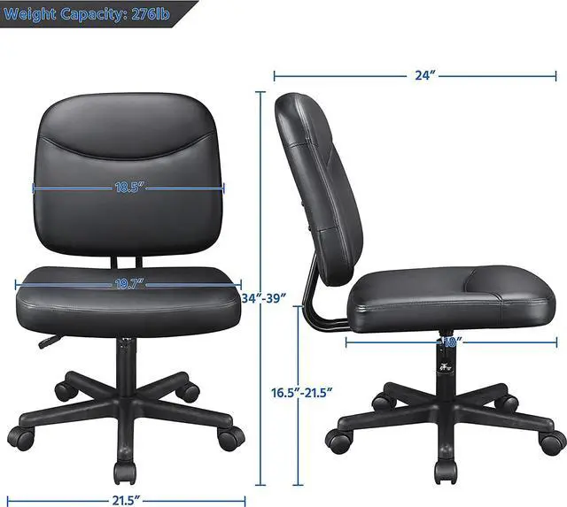 Alt view image 3 of 7 - Topeakmart Task Desk Chair Height Adjustable Chair Computer Faux Leather Chair Without Arms, Black
