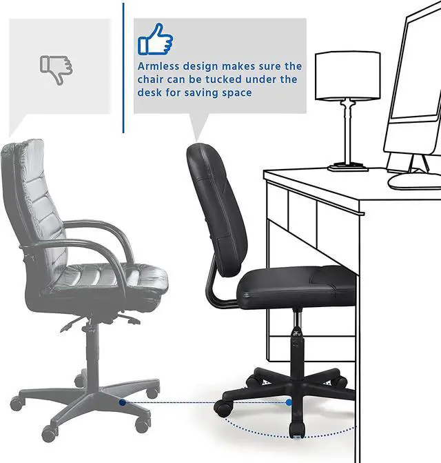 Alt view image 6 of 7 - Topeakmart Task Desk Chair Height Adjustable Chair Computer Faux Leather Chair Without Arms, Black