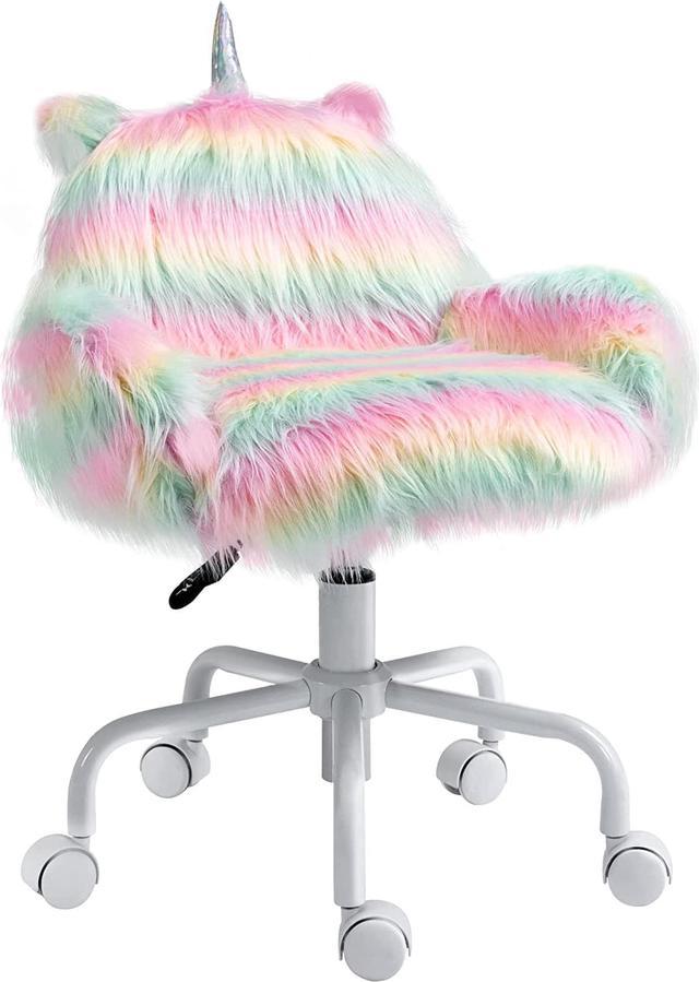 HOMCOM Fluffy Unicorn Office Chair with Mid Back and Armrest