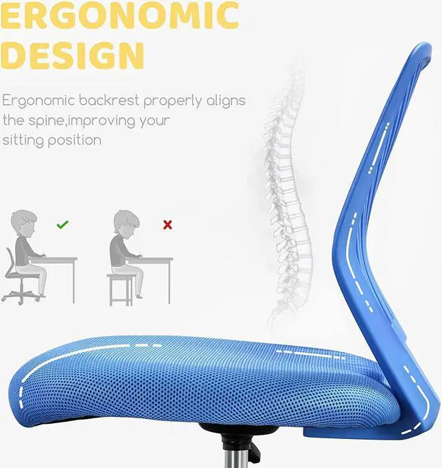 Alt view image 4 of 7 - Yaheetech Students Desk Chair Low-Back Armless Study Chair Swivel Task Chair Cute Bedroom Chair with Lumbar Support Adjustable Height for Youth, Blue
