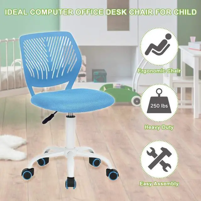Alt view image 3 of 7 - Children Task Chair Lumbar Mid Back Adjustable Height Study Computer Chair with Mesh Seat Casters for Home Office, School, Blue