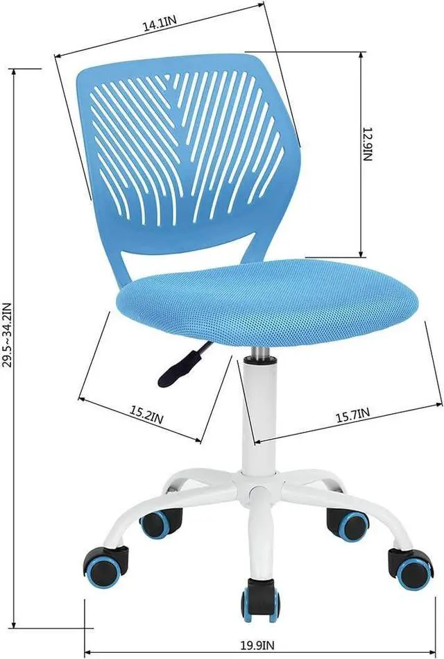Alt view image 2 of 7 - Children Task Chair Lumbar Mid Back Adjustable Height Study Computer Chair with Mesh Seat Casters for Home Office, School, Blue