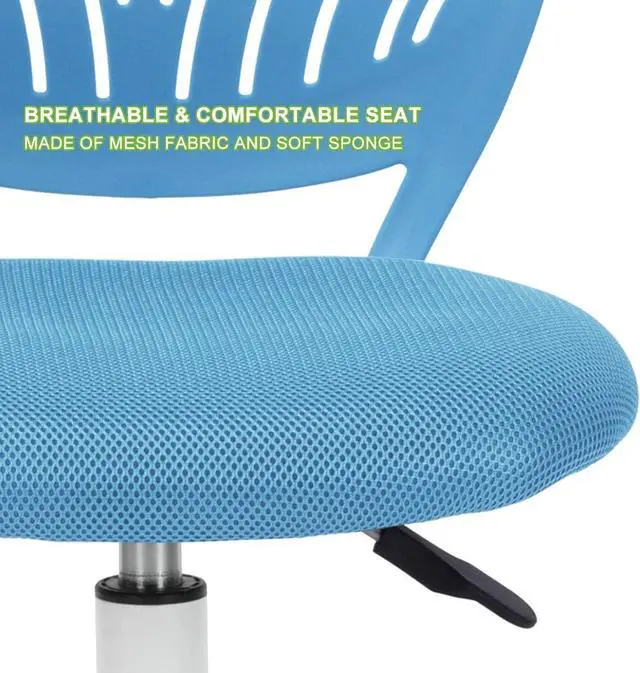 Alt view image 6 of 7 - Children Task Chair Lumbar Mid Back Adjustable Height Study Computer Chair with Mesh Seat Casters for Home Office, School, Blue