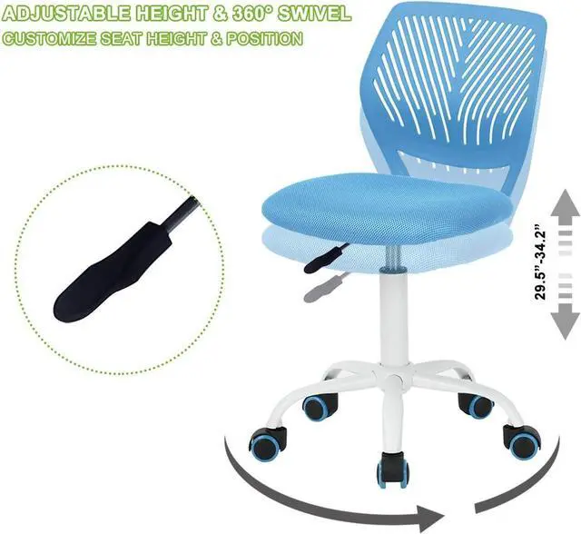 Alt view image 7 of 7 - Children Task Chair Lumbar Mid Back Adjustable Height Study Computer Chair with Mesh Seat Casters for Home Office, School, Blue