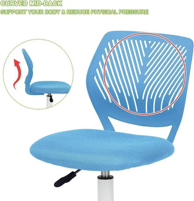 Alt view image 4 of 7 - Children Task Chair Lumbar Mid Back Adjustable Height Study Computer Chair with Mesh Seat Casters for Home Office, School, Blue