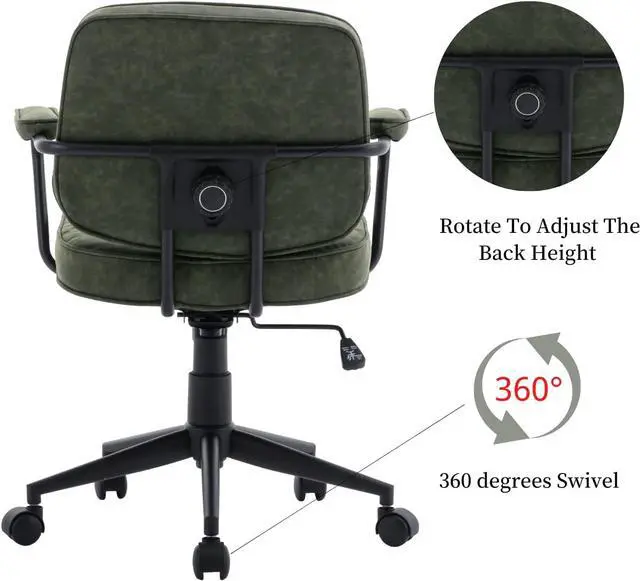 Alt view image 7 of 7 - LukeAlon Adjustable Pu Leather Office Chair, Comfy 360°Swivel Task Chair with Armrest Modern Thickened Seat Desk Chair Tiltable Computer Chair with Button Tufted for Home Office, Green