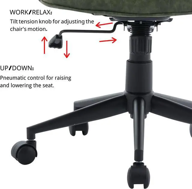 Alt view image 6 of 7 - LukeAlon Adjustable Pu Leather Office Chair, Comfy 360°Swivel Task Chair with Armrest Modern Thickened Seat Desk Chair Tiltable Computer Chair with Button Tufted for Home Office, Green