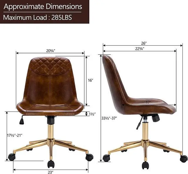 Alt view image 3 of 7 - Duhome Modern PU Leather Office Chair Desk Chair Swivel Computer Chair with Gold Base Yellowish-Brown