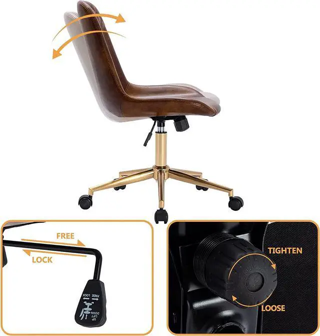 Alt view image 4 of 7 - Duhome Modern PU Leather Office Chair Desk Chair Swivel Computer Chair with Gold Base Yellowish-Brown