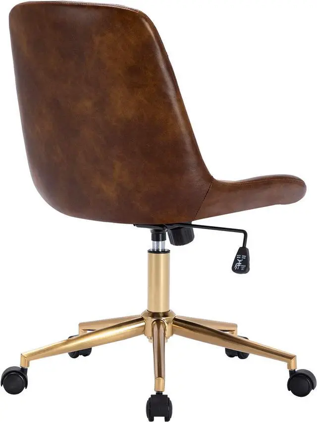 Alt view image 5 of 7 - Duhome Modern PU Leather Office Chair Desk Chair Swivel Computer Chair with Gold Base Yellowish-Brown