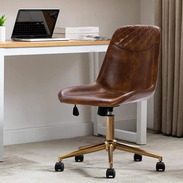Alt view image 2 of 7 - Duhome Modern PU Leather Office Chair Desk Chair Swivel Computer Chair with Gold Base Yellowish-Brown