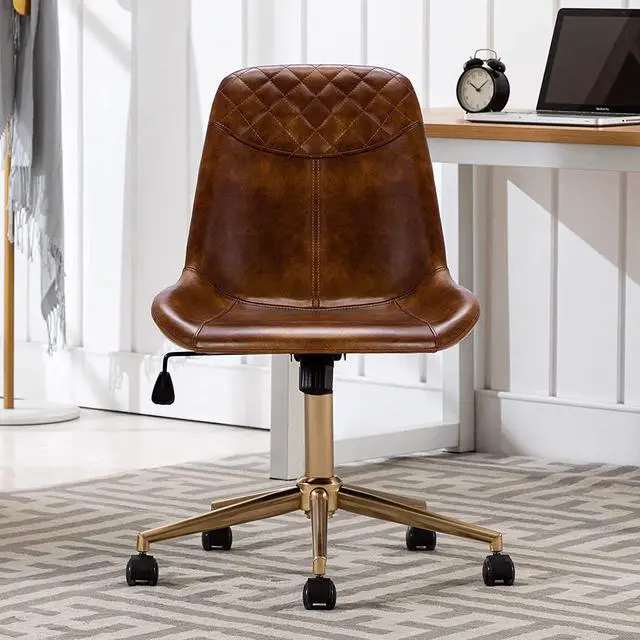 Alt view image 6 of 7 - Duhome Modern PU Leather Office Chair Desk Chair Swivel Computer Chair with Gold Base Yellowish-Brown