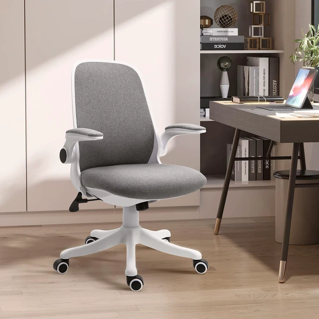 Alt view image 2 of 7 - Vinsetto Office Chair 360° Swivel Task Desk Breathable Fabric Computer Chair with Flip-up Arms and Adjustable Height, Grey