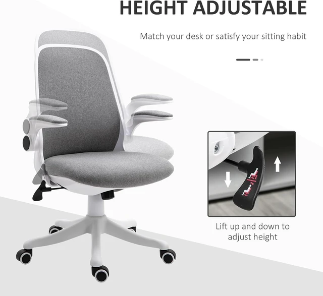 Alt view image 4 of 7 - Vinsetto Office Chair 360° Swivel Task Desk Breathable Fabric Computer Chair with Flip-up Arms and Adjustable Height, Grey