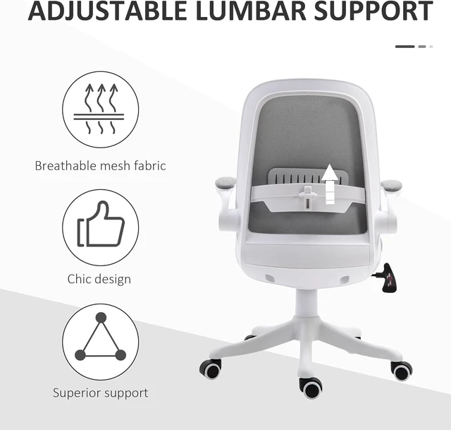 Alt view image 6 of 7 - Vinsetto Office Chair 360° Swivel Task Desk Breathable Fabric Computer Chair with Flip-up Arms and Adjustable Height, Grey