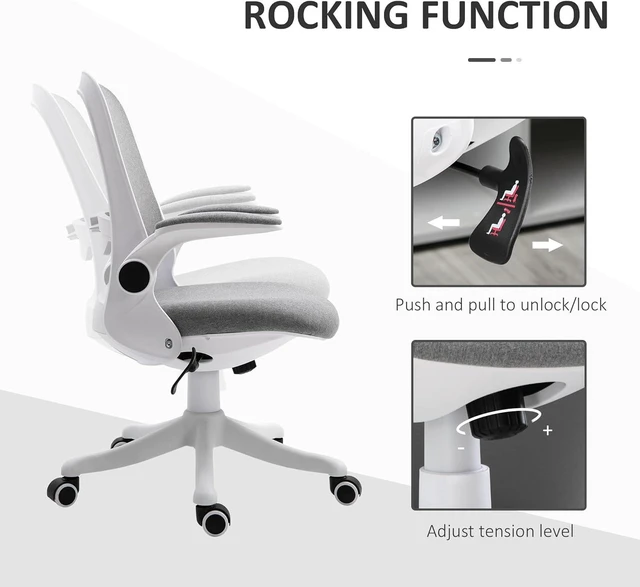 Alt view image 5 of 7 - Vinsetto Office Chair 360° Swivel Task Desk Breathable Fabric Computer Chair with Flip-up Arms and Adjustable Height, Grey